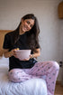 Women summer pajama set Black T-shirt + Rose Dog Pants